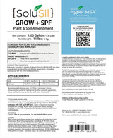 Solusil Grow + SPF plant and soil amendment label with product details and safety information.